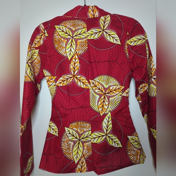 Grass Fields Blazer Jacket Size S Red And Yellow Ankara Fabric - Picture 7 of 16